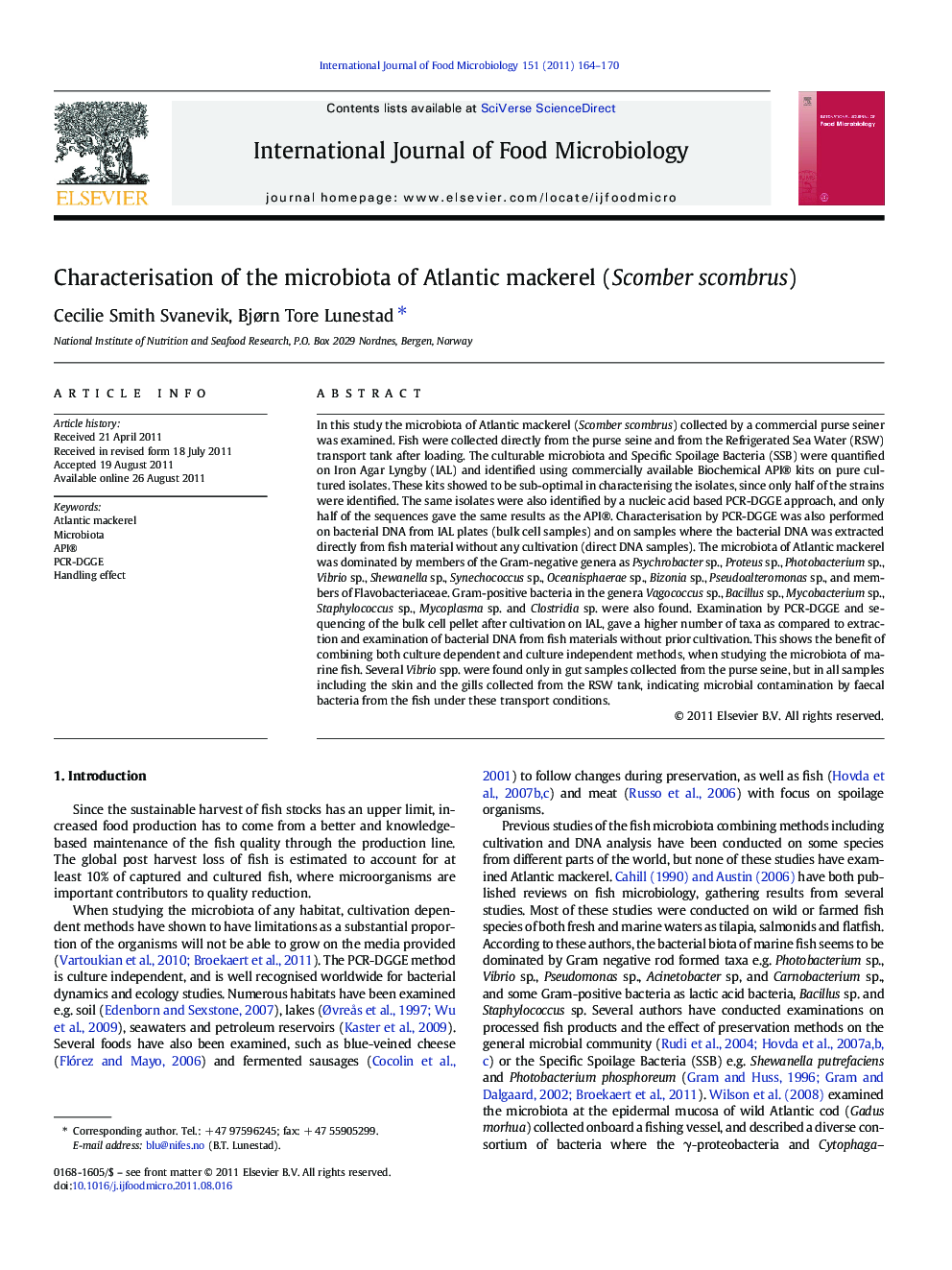 Characterisation of the microbiota of Atlantic mackerel (Scomber scombrus)