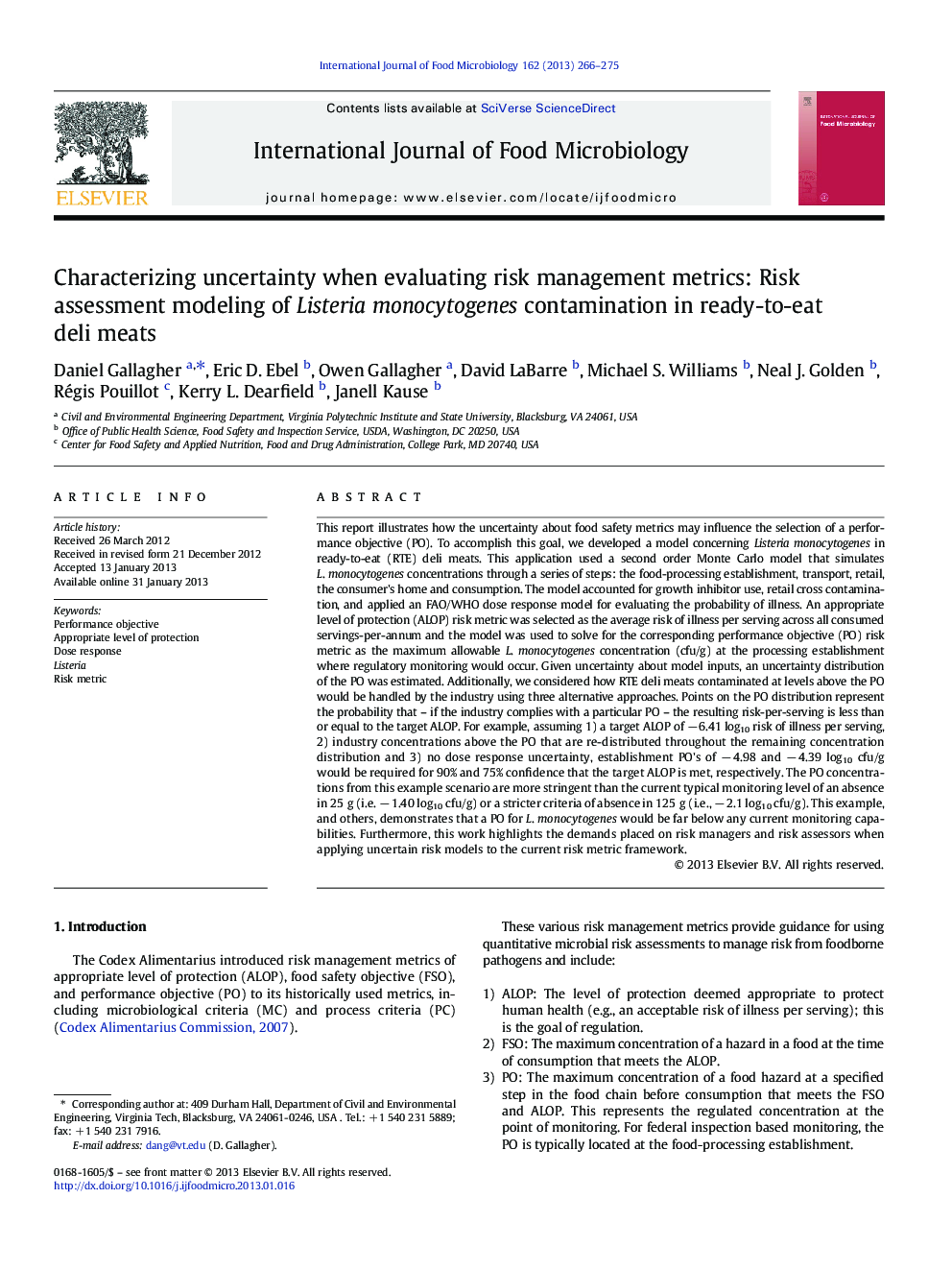Characterizing uncertainty when evaluating risk management metrics: Risk assessment modeling of Listeria monocytogenes contamination in ready-to-eat deli meats