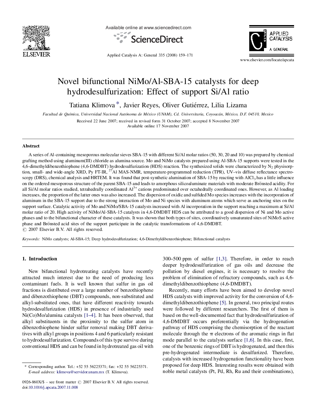 Novel bifunctional NiMo/Al-SBA-15 catalysts for deep hydrodesulfurization: Effect of support Si/Al ratio