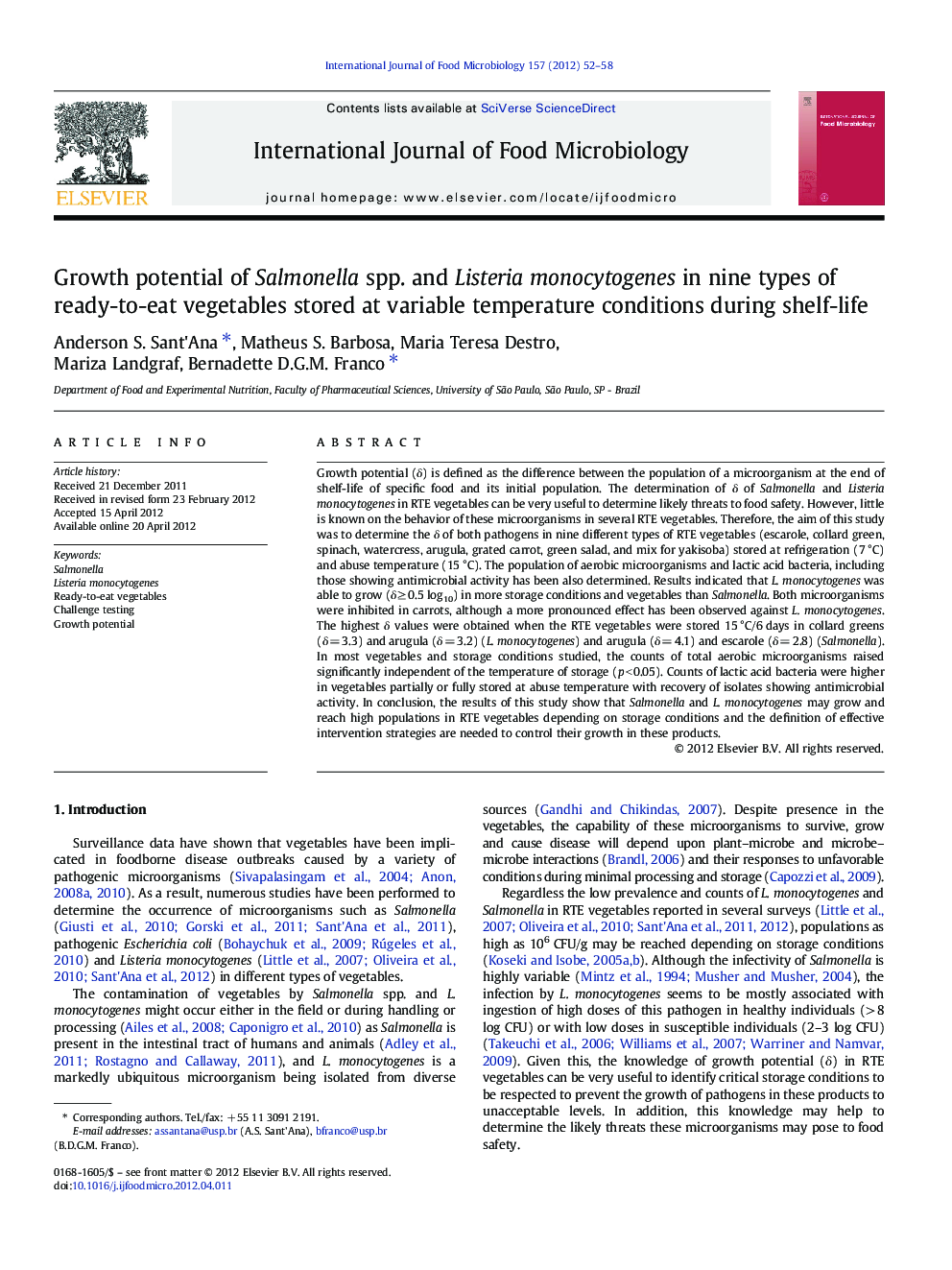 Growth potential of Salmonella spp. and Listeria monocytogenes in nine types of ready-to-eat vegetables stored at variable temperature conditions during shelf-life