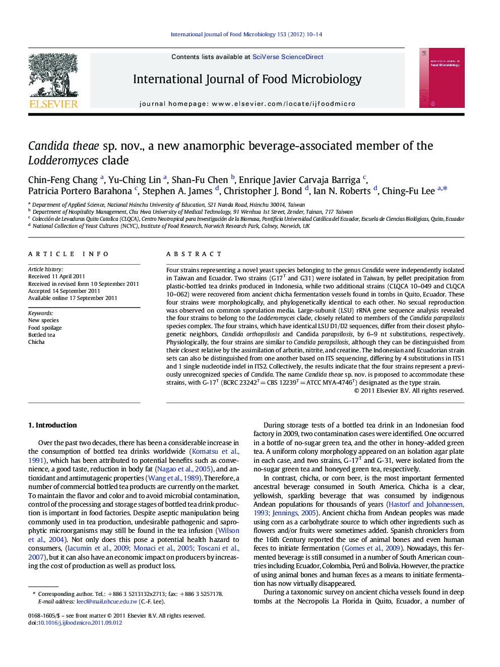 Candida theae sp. nov., a new anamorphic beverage-associated member of the Lodderomyces clade