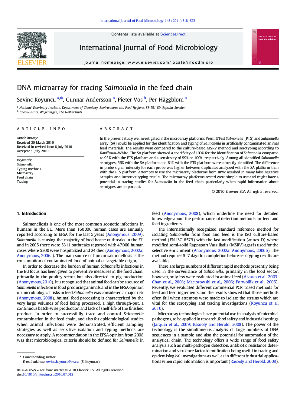 DNA microarray for tracing Salmonella in the feed chain