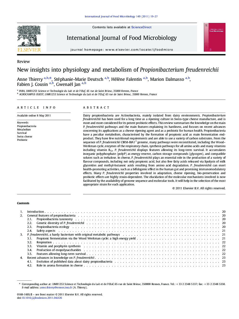 New insights into physiology and metabolism of Propionibacterium freudenreichii