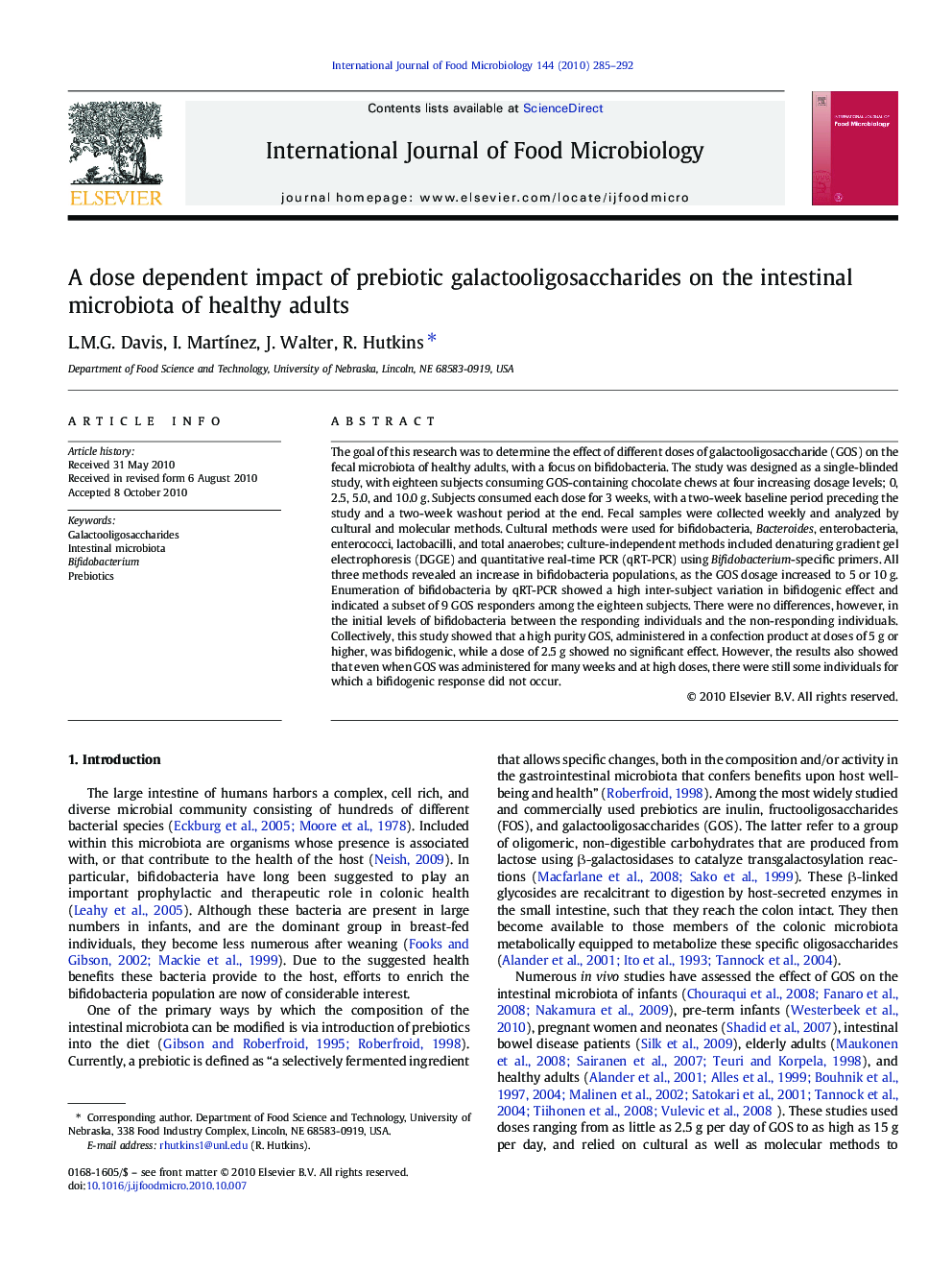 A dose dependent impact of prebiotic galactooligosaccharides on the intestinal microbiota of healthy adults