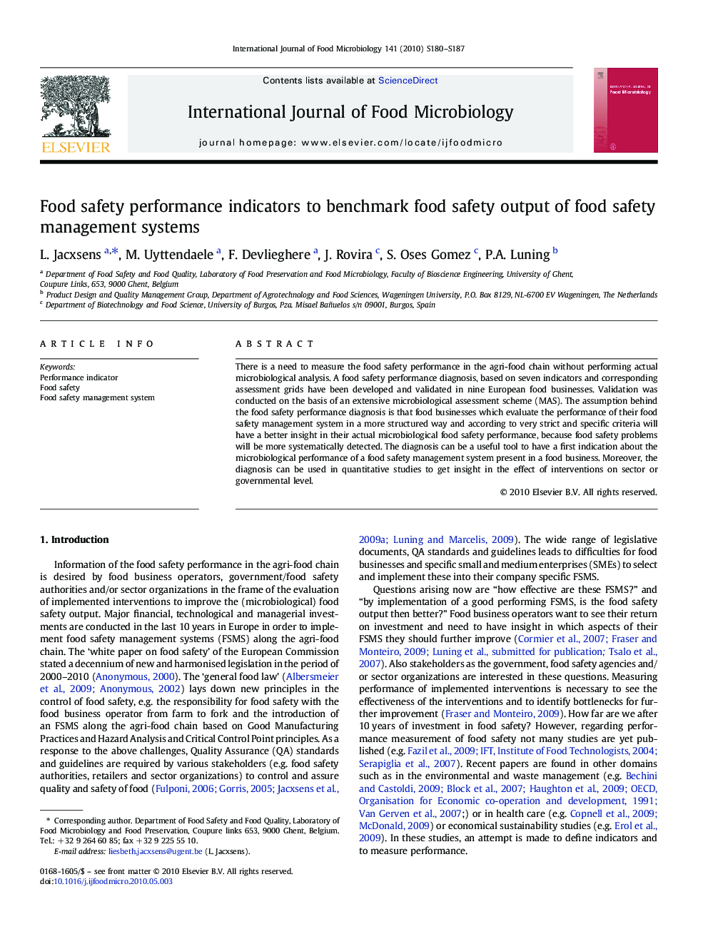 Food safety performance indicators to benchmark food safety output of food safety management systems