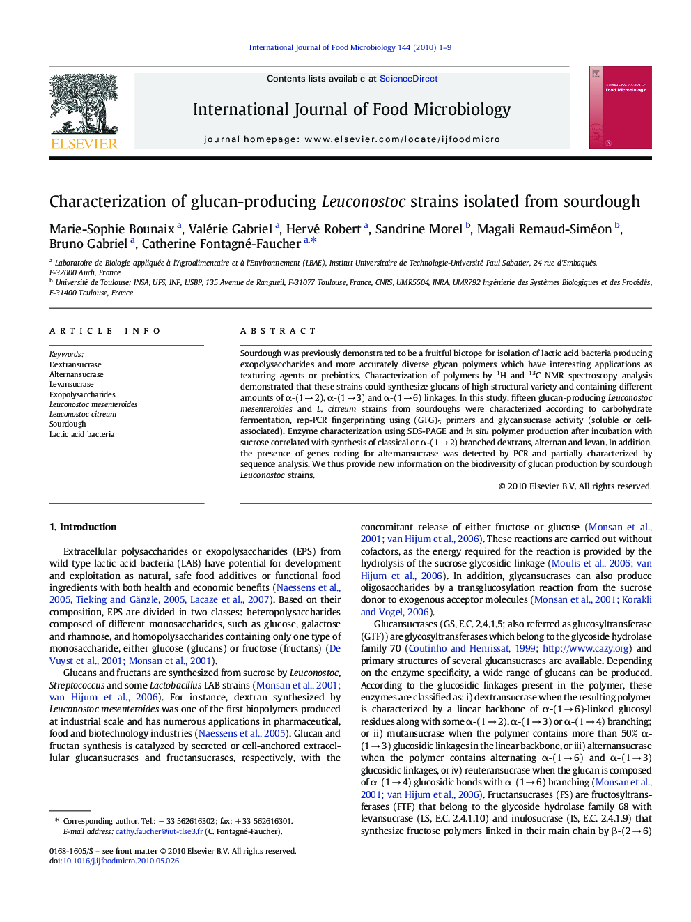 Characterization of glucan-producing Leuconostoc strains isolated from sourdough