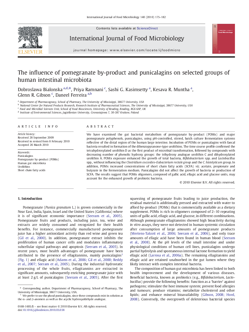 The influence of pomegranate by-product and punicalagins on selected groups of human intestinal microbiota