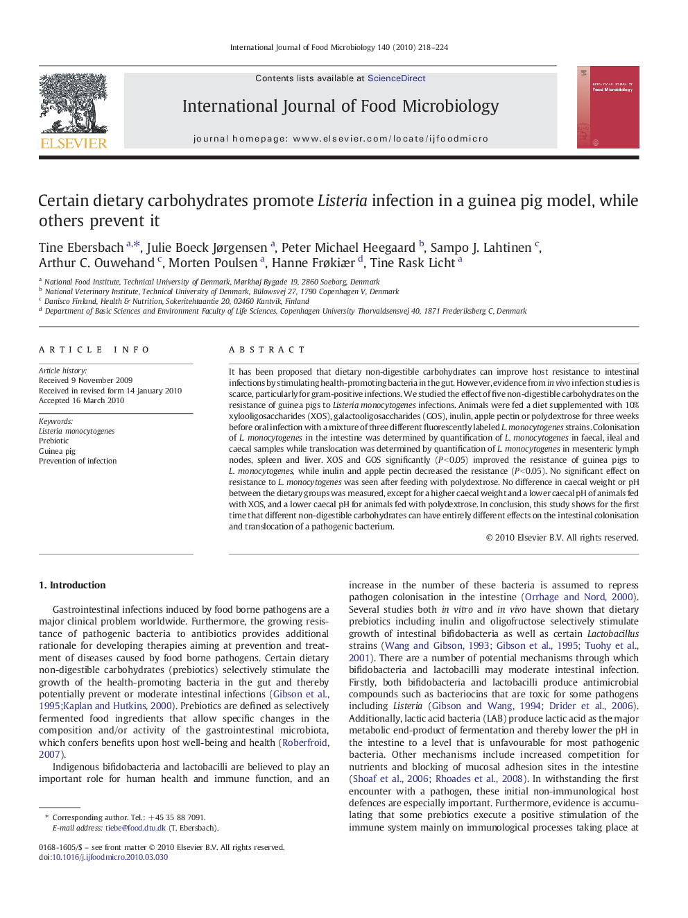 Certain dietary carbohydrates promote Listeria infection in a guinea pig model, while others prevent it