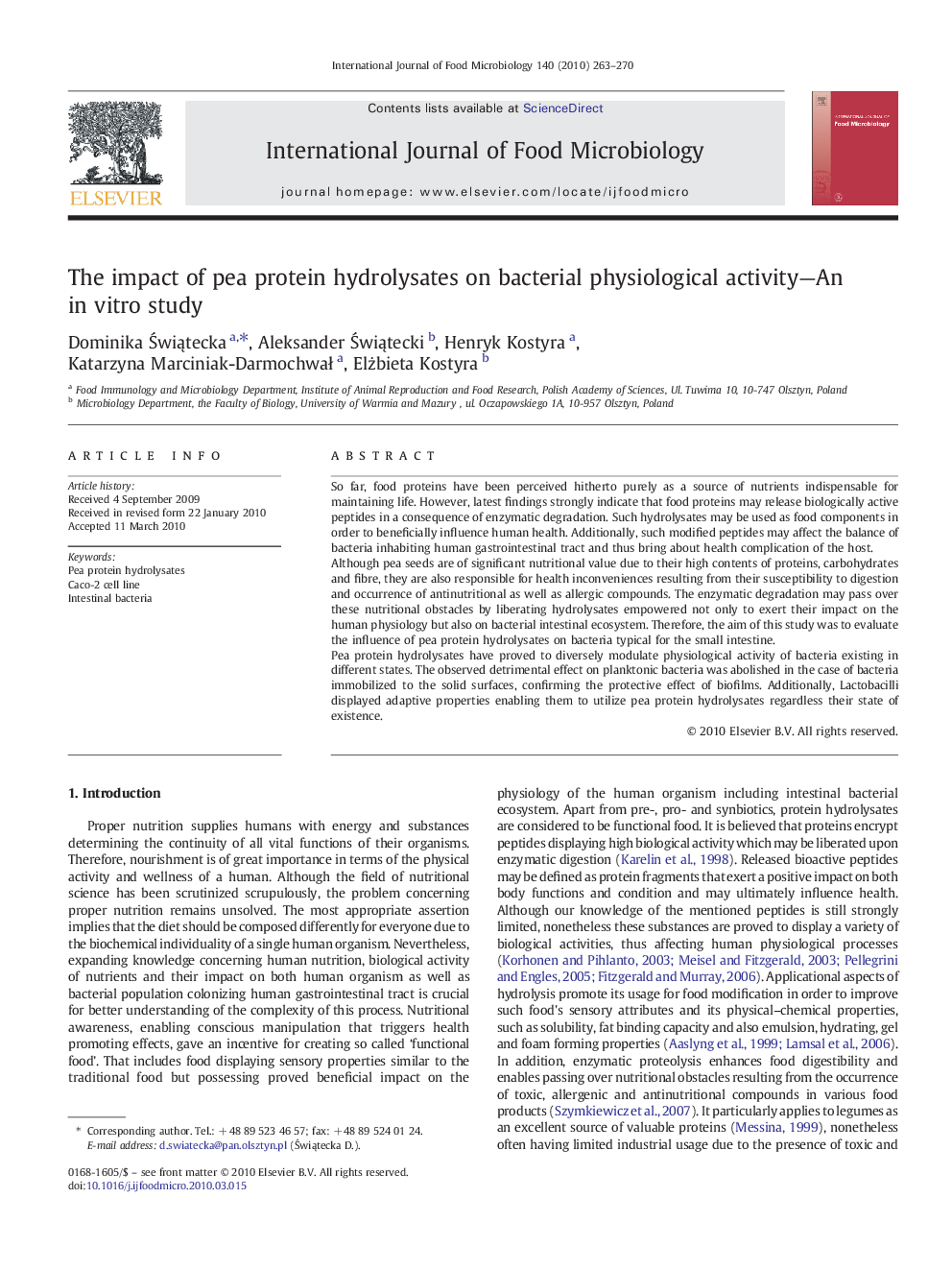 The impact of pea protein hydrolysates on bacterial physiological activity—An in vitro study