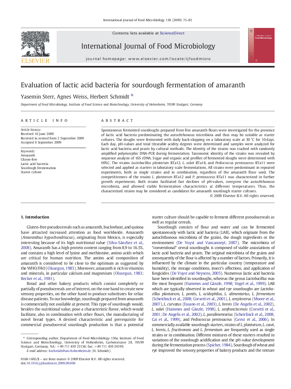 Evaluation of lactic acid bacteria for sourdough fermentation of amaranth