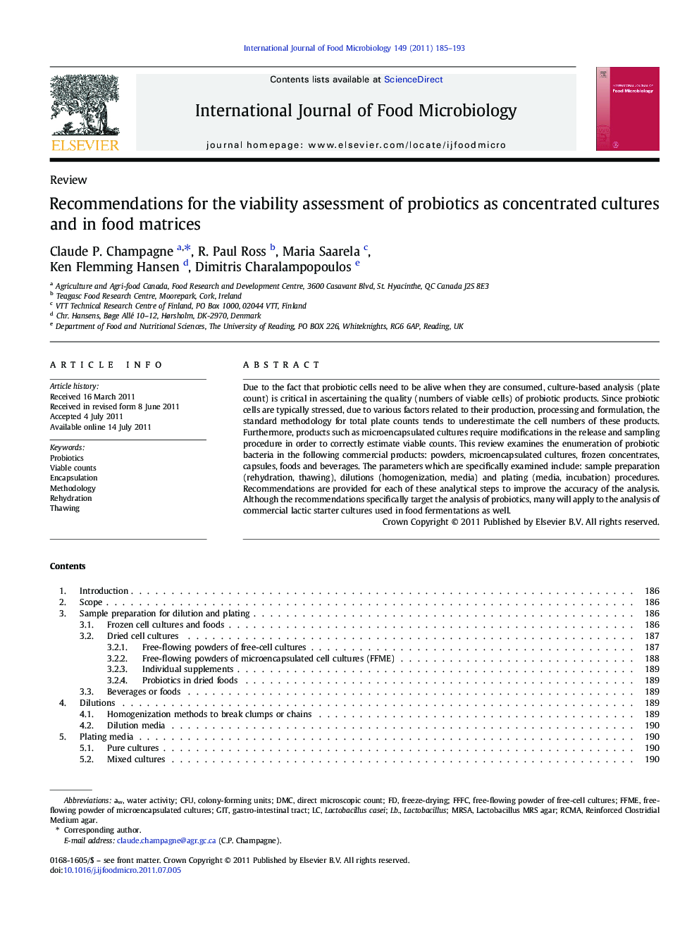 Recommendations for the viability assessment of probiotics as concentrated cultures and in food matrices