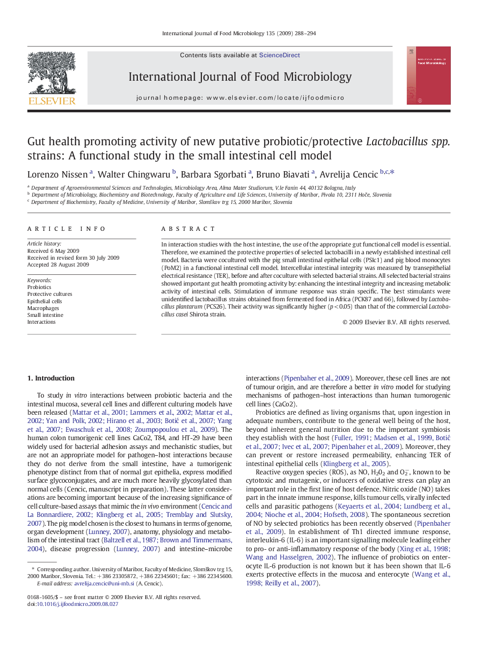 Gut health promoting activity of new putative probiotic/protective Lactobacillus spp. strains: A functional study in the small intestinal cell model