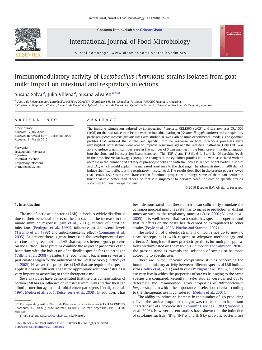 Immunomodulatory activity of Lactobacillus rhamnosus strains isolated from goat milk: Impact on intestinal and respiratory infections