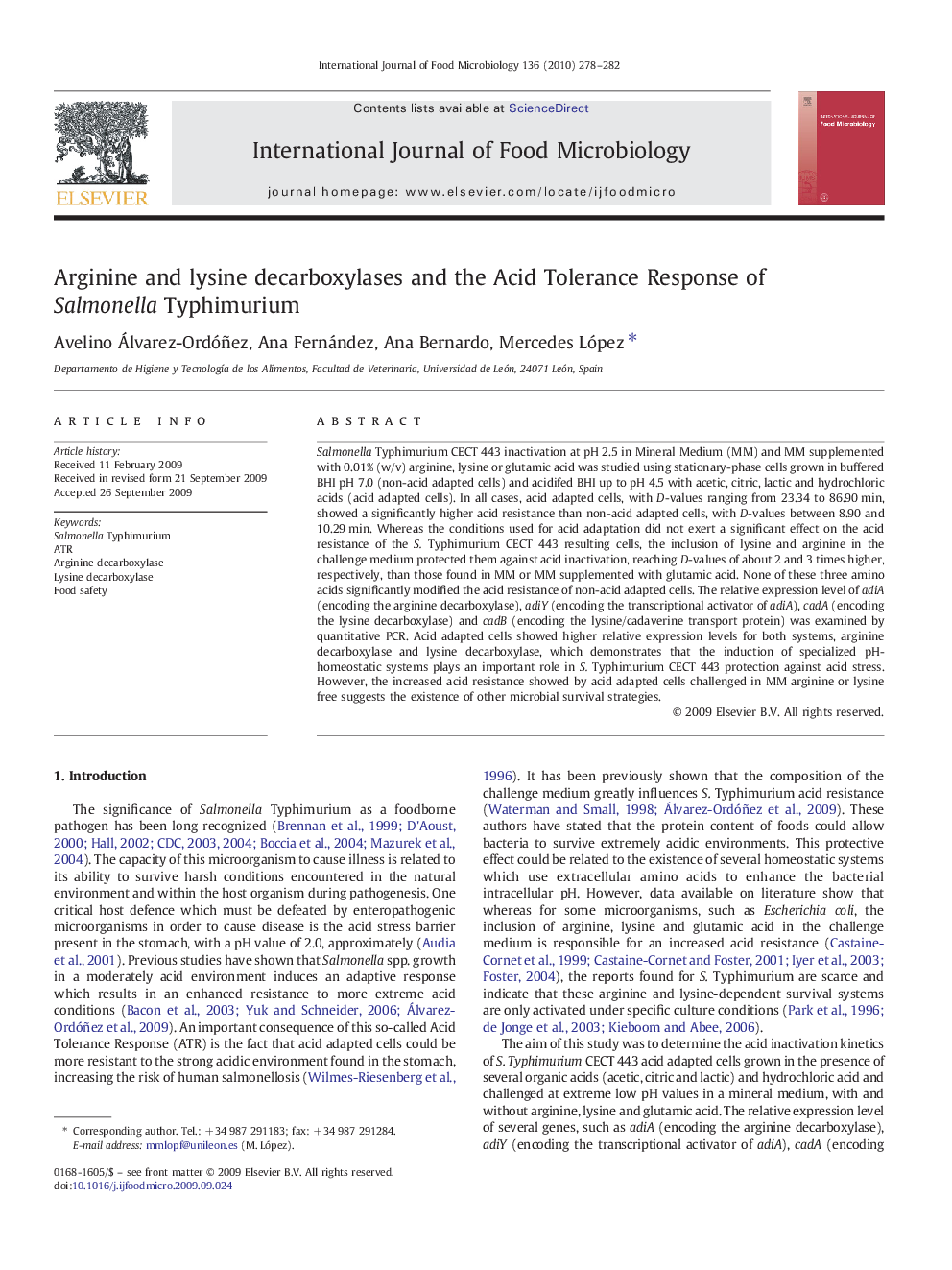 Arginine and lysine decarboxylases and the Acid Tolerance Response of Salmonella Typhimurium