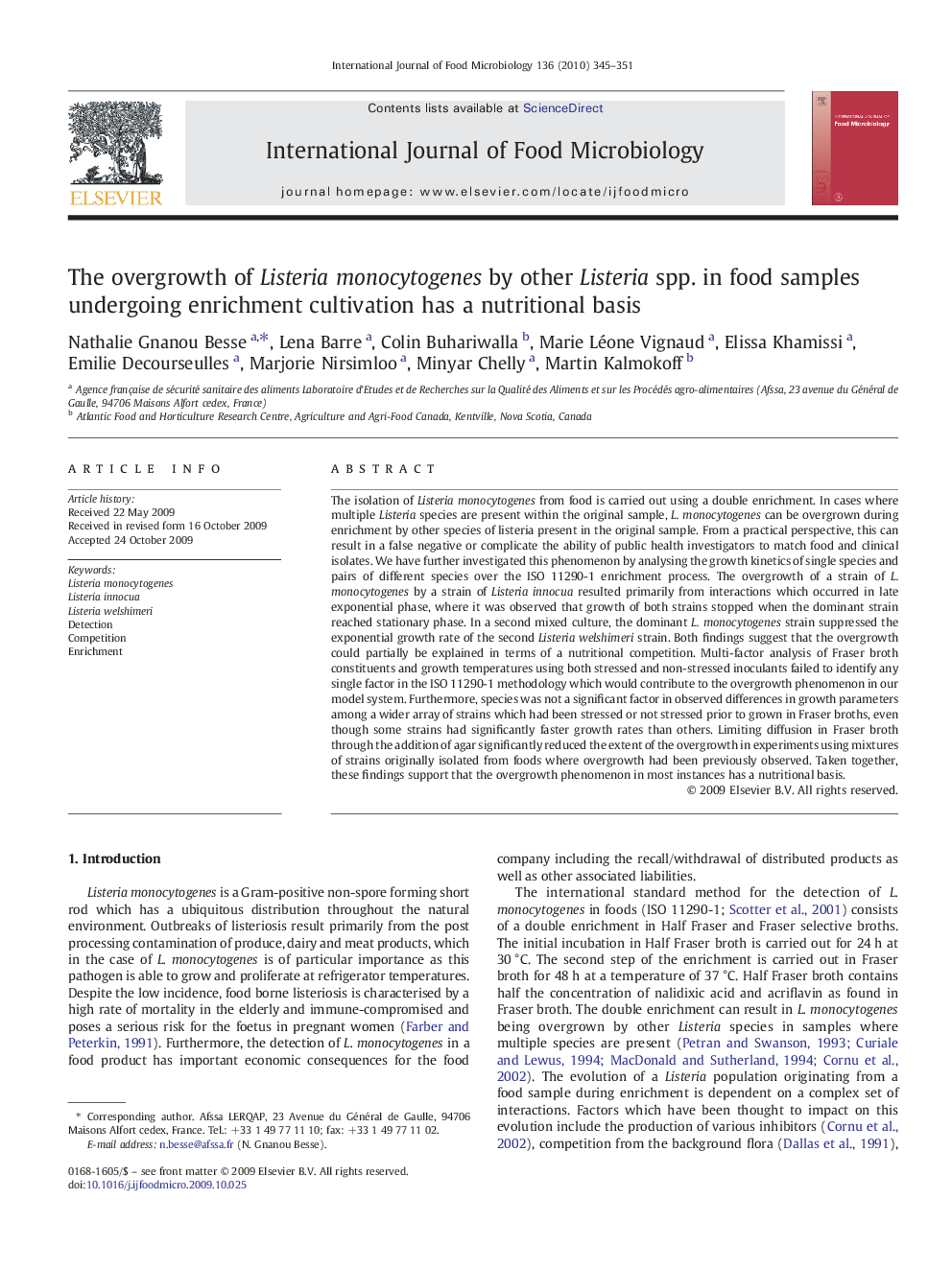 The overgrowth of Listeria monocytogenes by other Listeria spp. in food samples undergoing enrichment cultivation has a nutritional basis