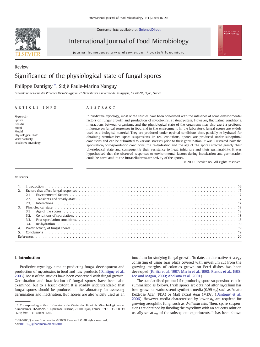 Significance of the physiological state of fungal spores