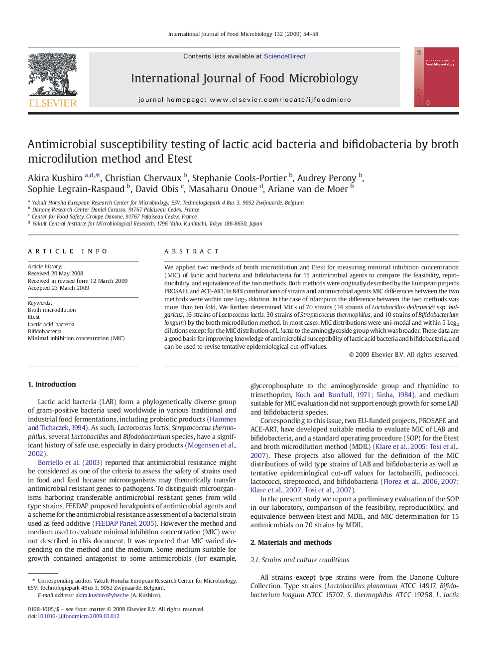 Antimicrobial susceptibility testing of lactic acid bacteria and bifidobacteria by broth microdilution method and Etest