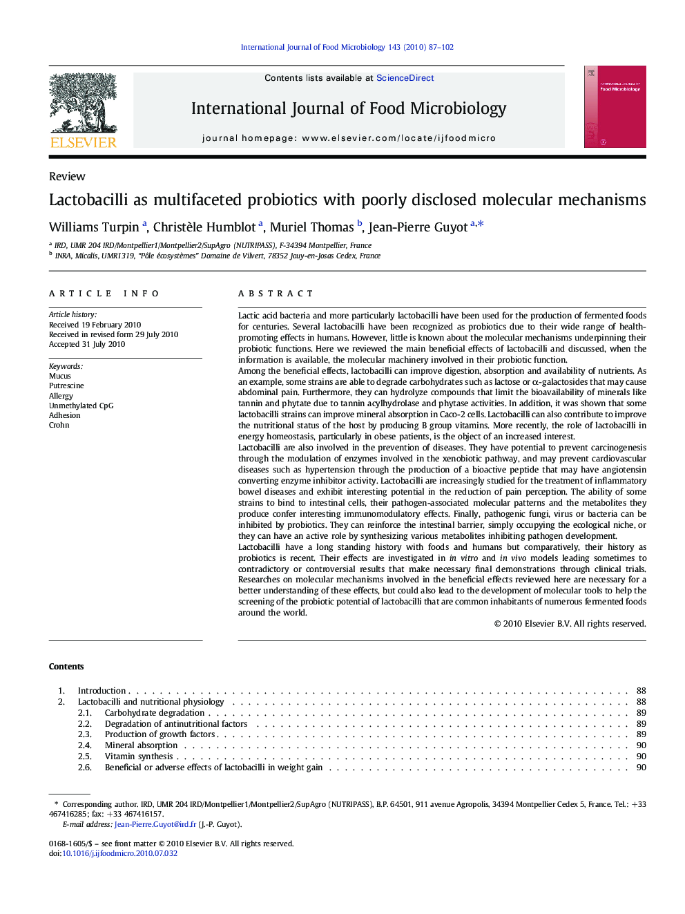 Lactobacilli as multifaceted probiotics with poorly disclosed molecular mechanisms