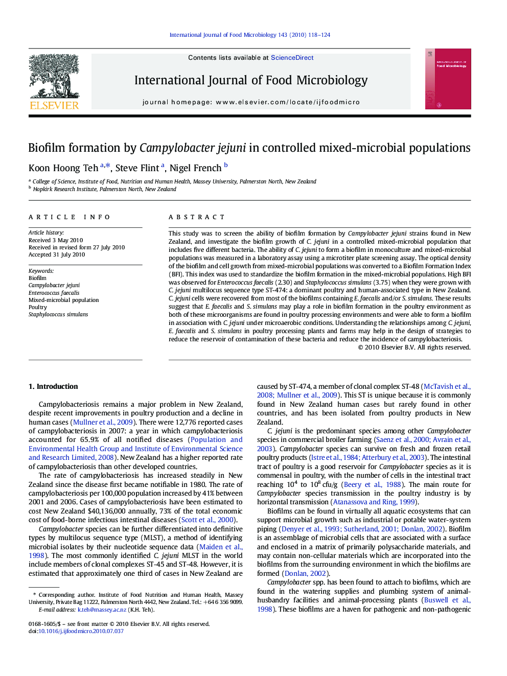 Biofilm formation by Campylobacter jejuni in controlled mixed-microbial populations