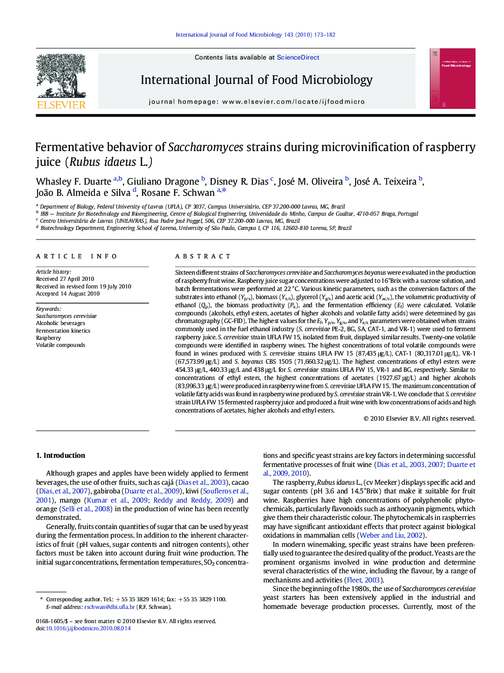 Fermentative behavior of Saccharomyces strains during microvinification of raspberry juice (Rubus idaeus L.)