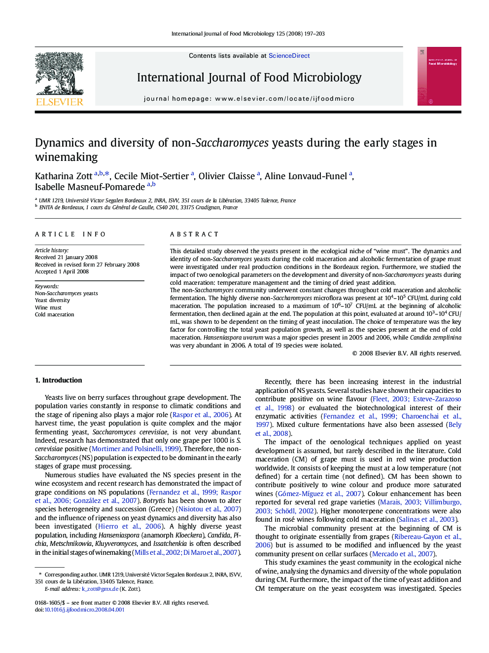 Dynamics and diversity of non-Saccharomyces yeasts during the early stages in winemaking