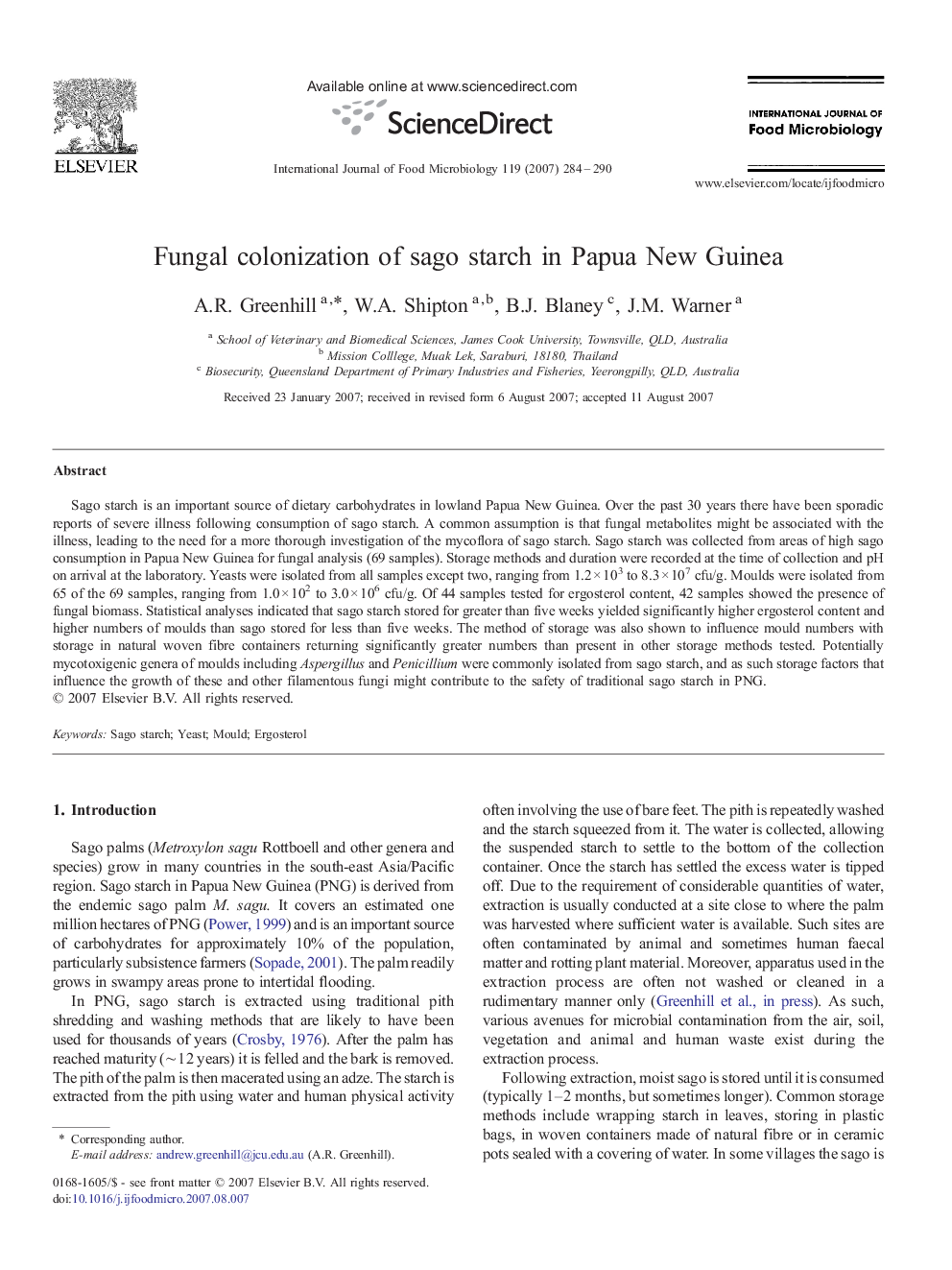 Fungal colonization of sago starch in Papua New Guinea