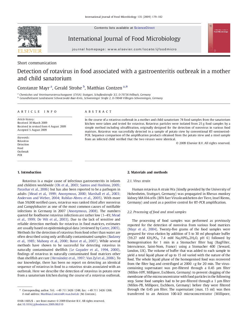 Detection of rotavirus in food associated with a gastroenteritis outbreak in a mother and child sanatorium