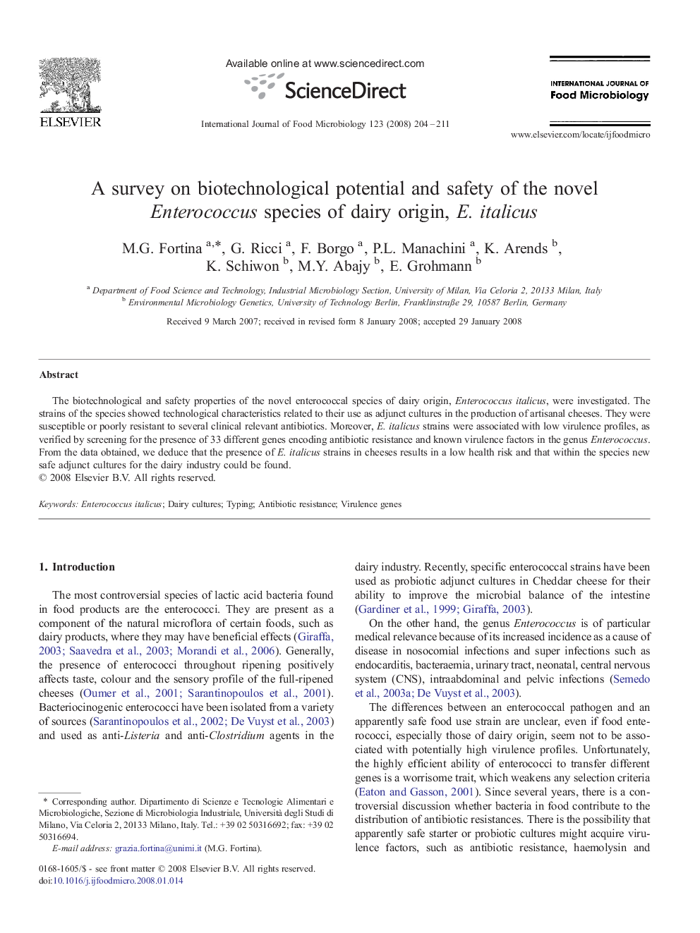 A survey on biotechnological potential and safety of the novel Enterococcus species of dairy origin, E. italicus