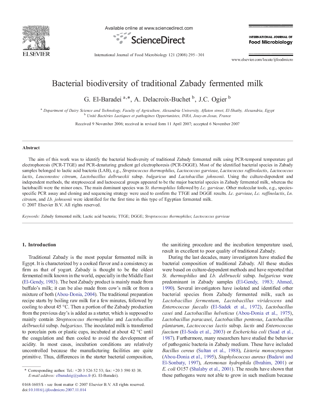 Bacterial biodiversity of traditional Zabady fermented milk