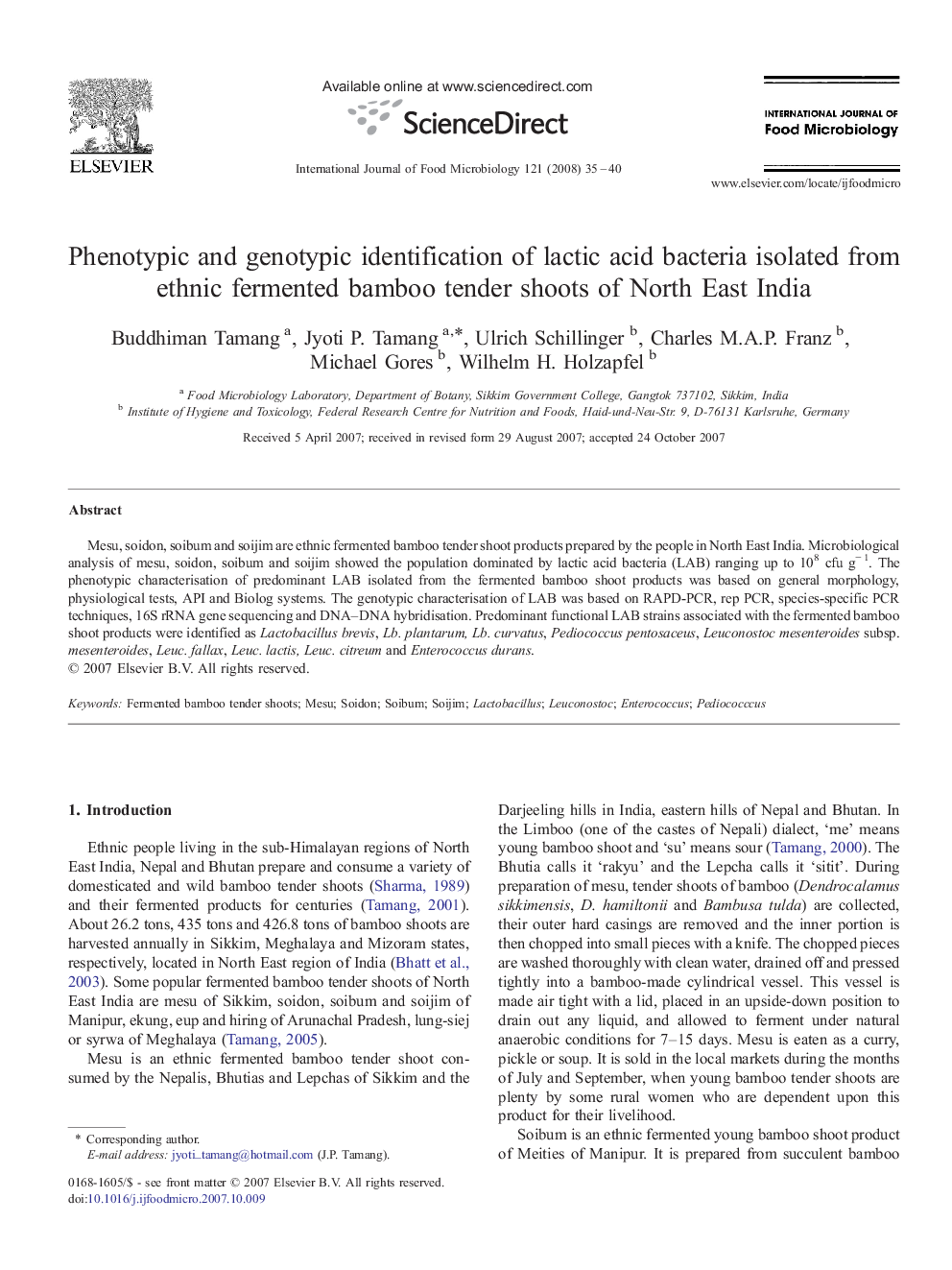 Phenotypic and genotypic identification of lactic acid bacteria isolated from ethnic fermented bamboo tender shoots of North East India