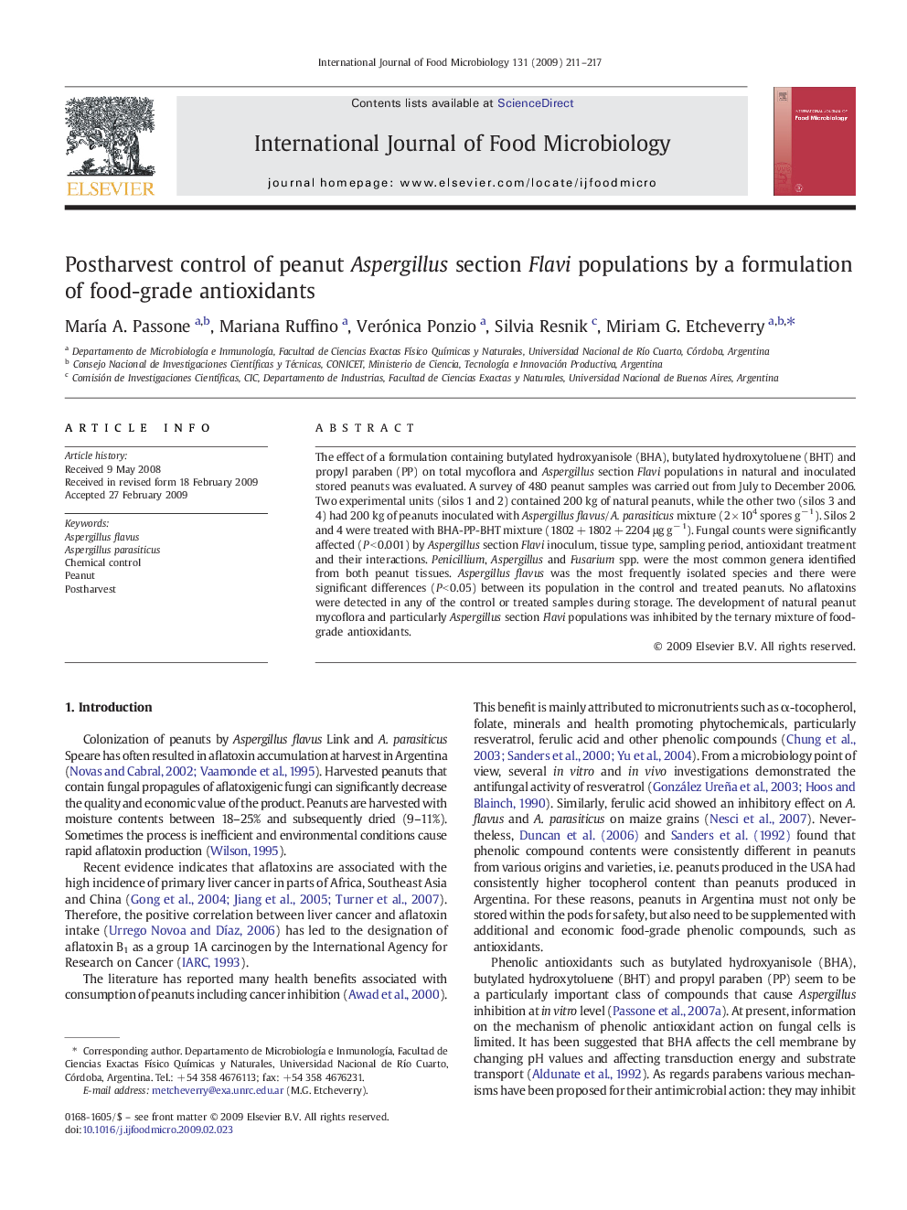 Postharvest control of peanut Aspergillus section Flavi populations by a formulation of food-grade antioxidants