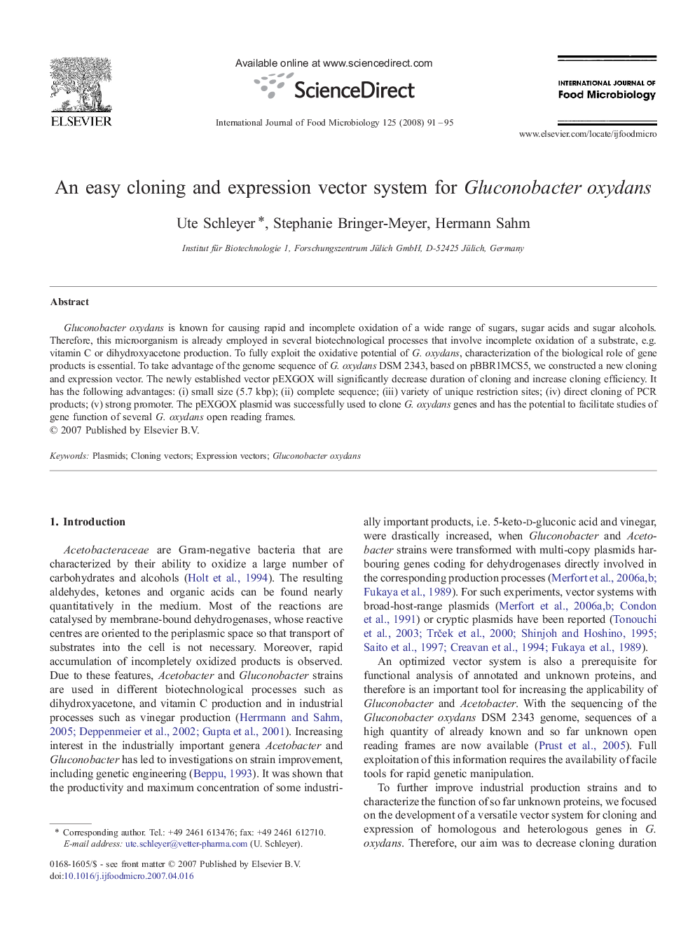 An easy cloning and expression vector system for Gluconobacter oxydans