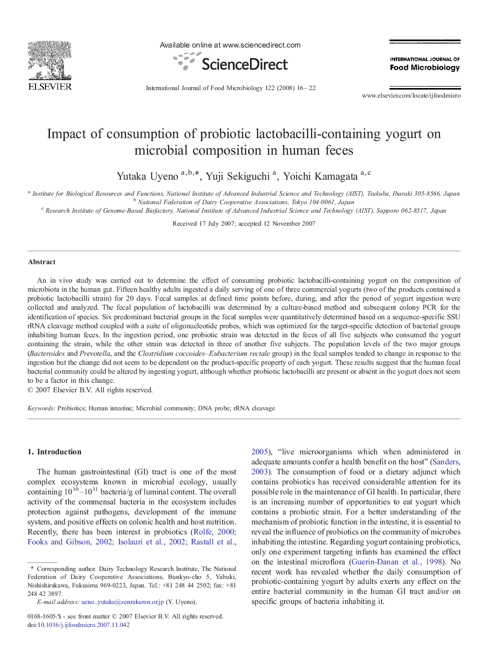 Impact of consumption of probiotic lactobacilli-containing yogurt on microbial composition in human feces