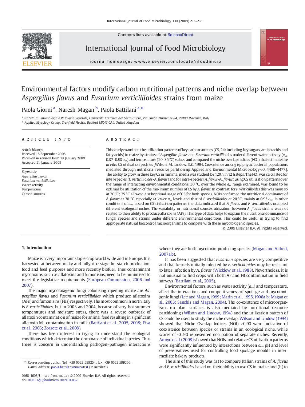 Environmental factors modify carbon nutritional patterns and niche overlap between Aspergillus flavus and Fusarium verticillioides strains from maize