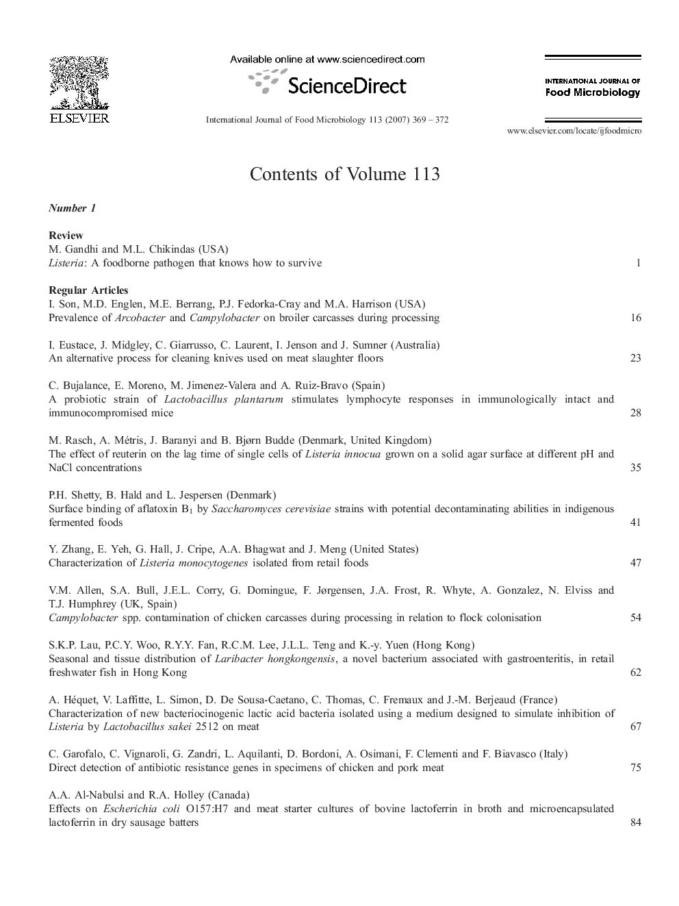 Contents of Volume 113