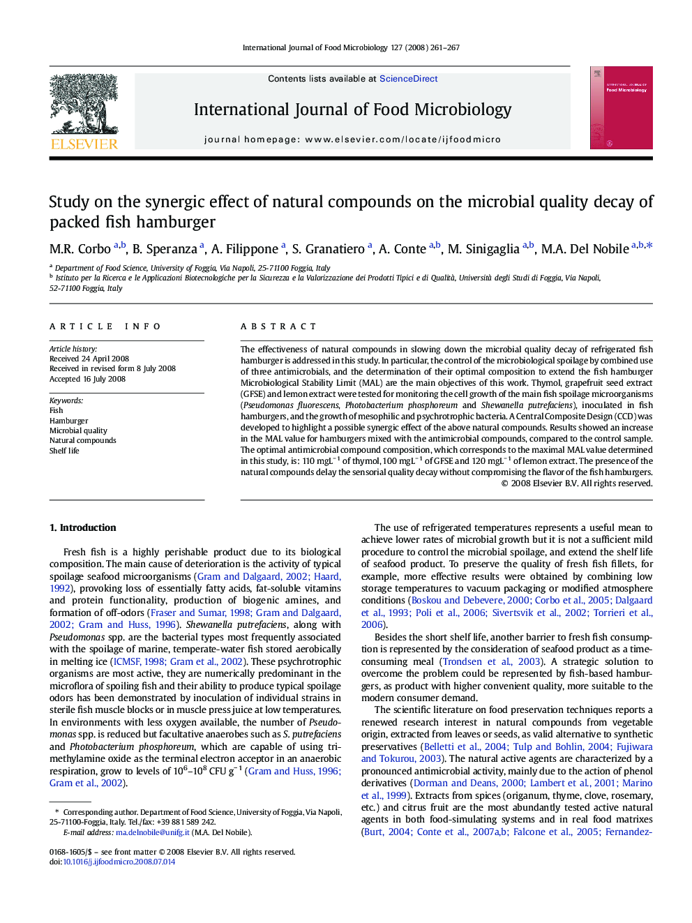 Study on the synergic effect of natural compounds on the microbial quality decay of packed fish hamburger