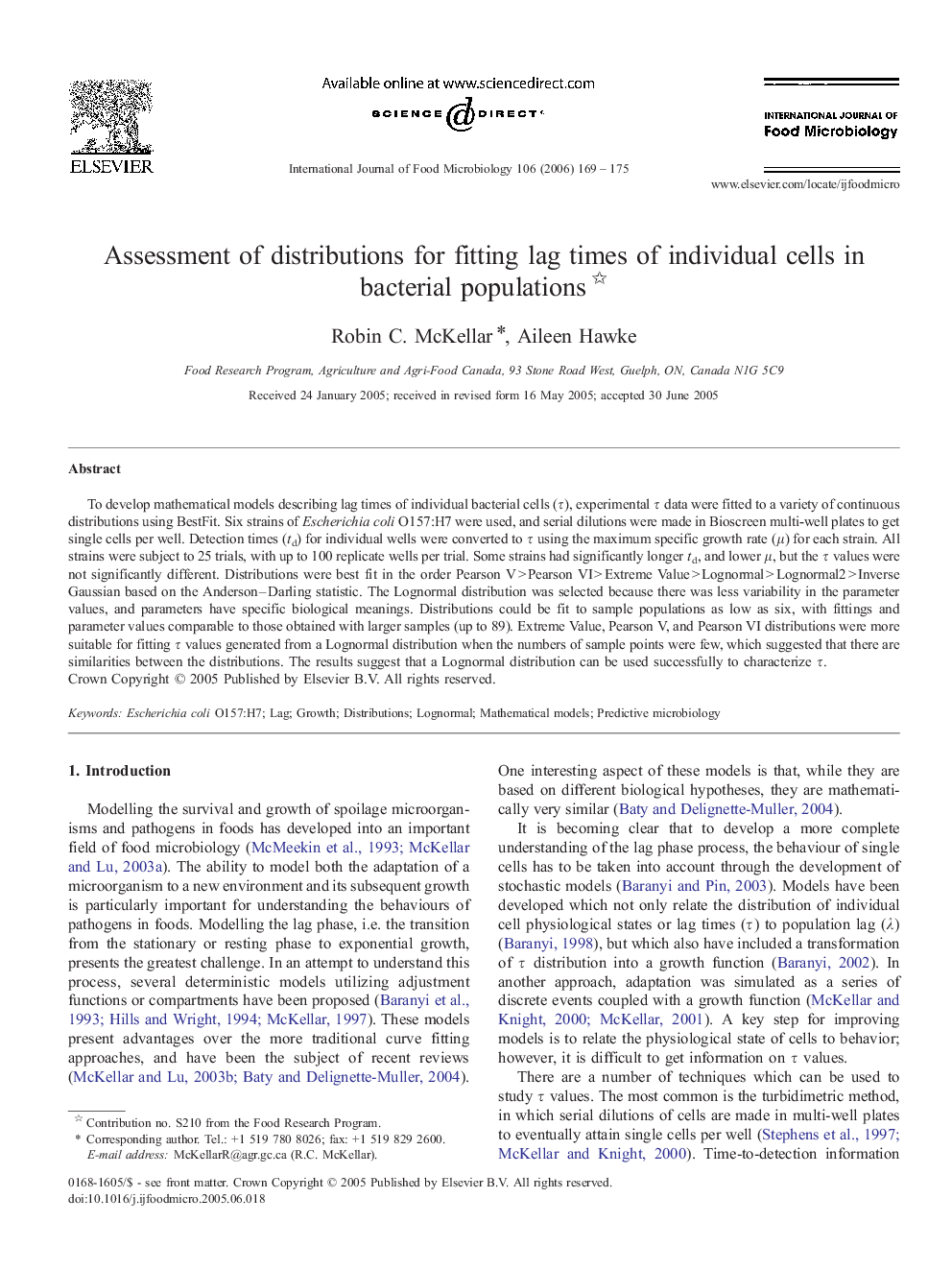 Assessment of distributions for fitting lag times of individual cells in bacterial populations 