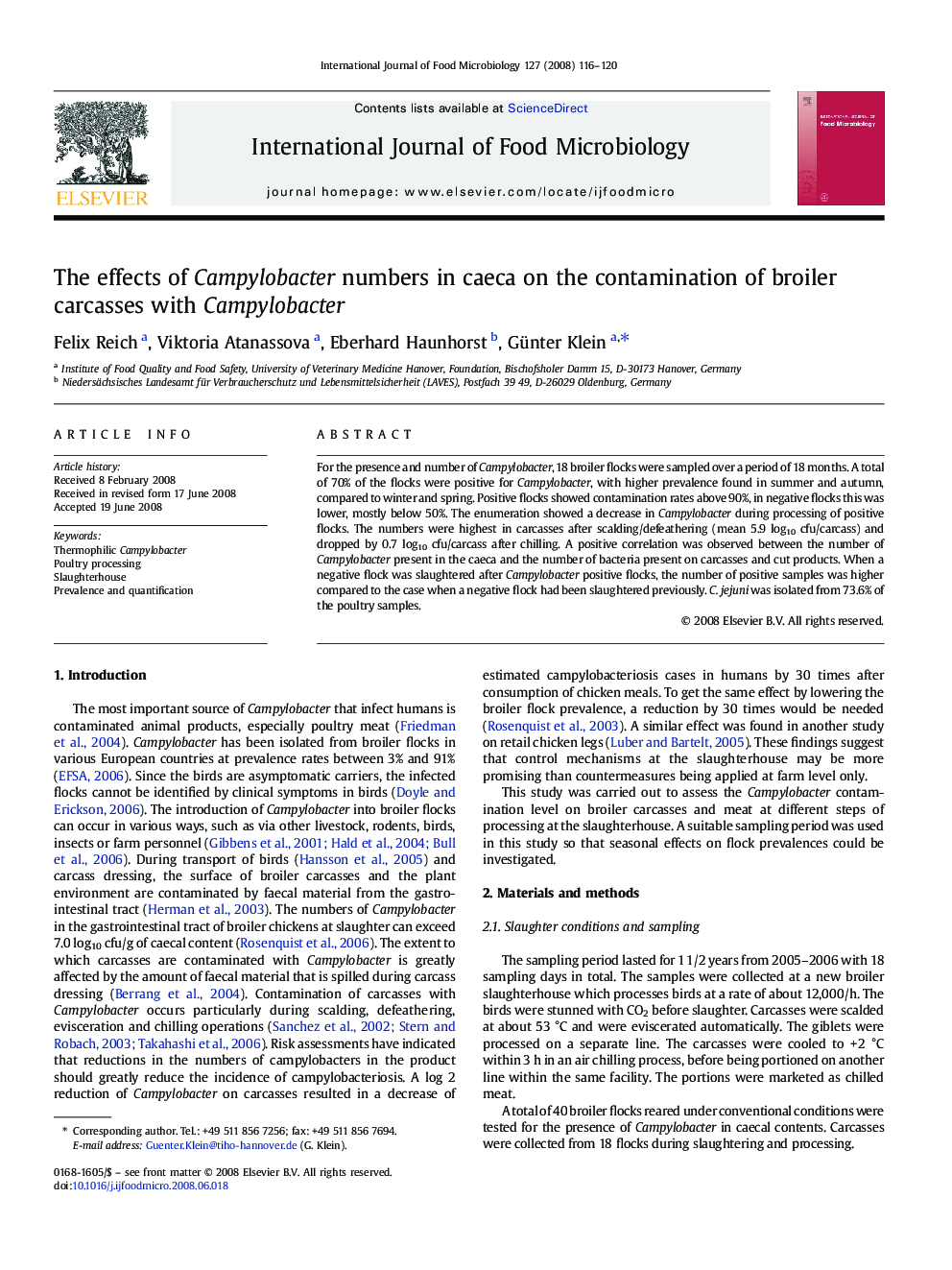 The effects of Campylobacter numbers in caeca on the contamination of broiler carcasses with Campylobacter