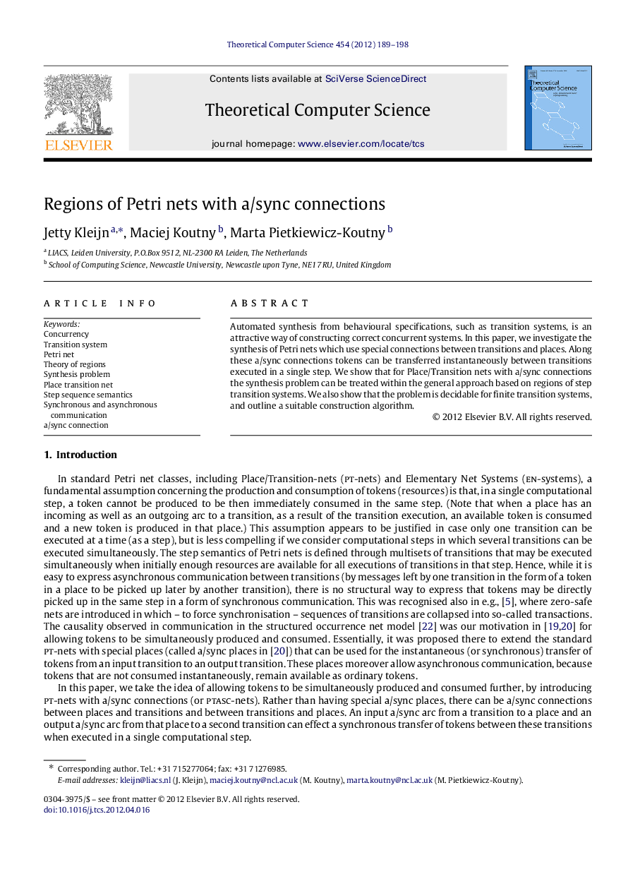 Regions of Petri nets with a/sync connections