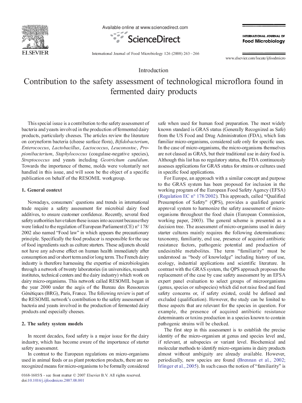 عکس صفحه اول مقاله: Contribution to the safety assessment of technological microflora found in fermented dairy products Contribution to the safety assessment of technological microflora found in fermented dairy products
