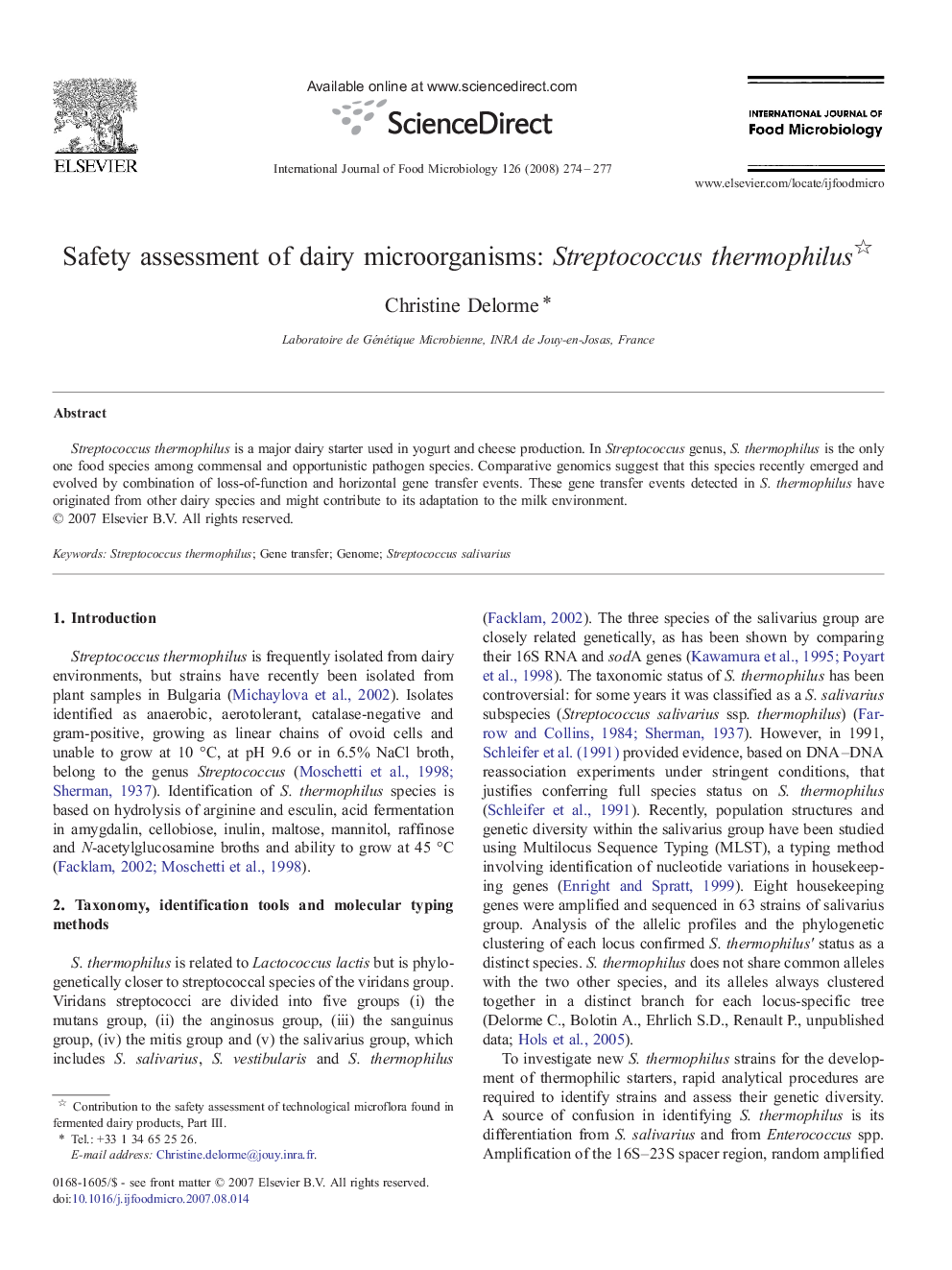 Safety assessment of dairy microorganisms: Streptococcus thermophilus 