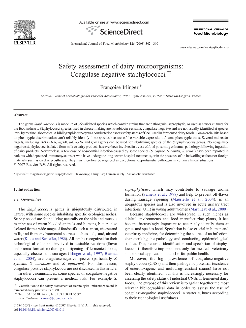 Safety assessment of dairy microorganisms: Coagulase-negative staphylococci 