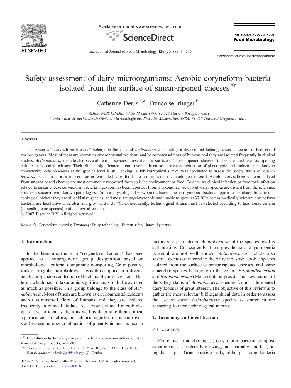 Safety assessment of dairy microorganisms: Aerobic coryneform bacteria isolated from the surface of smear-ripened cheeses 