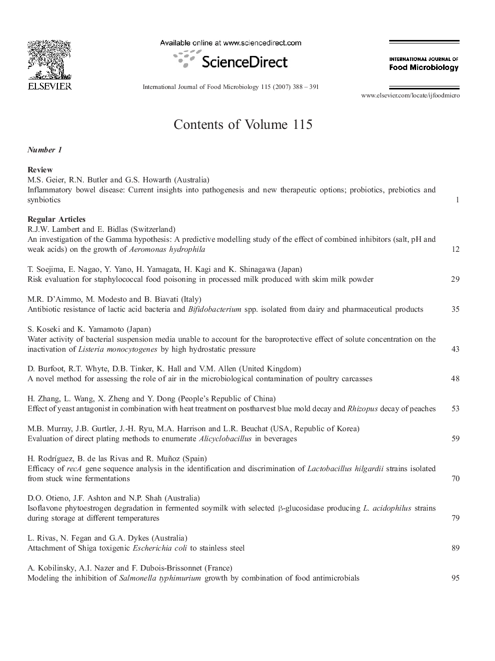 Contents of Volume 115