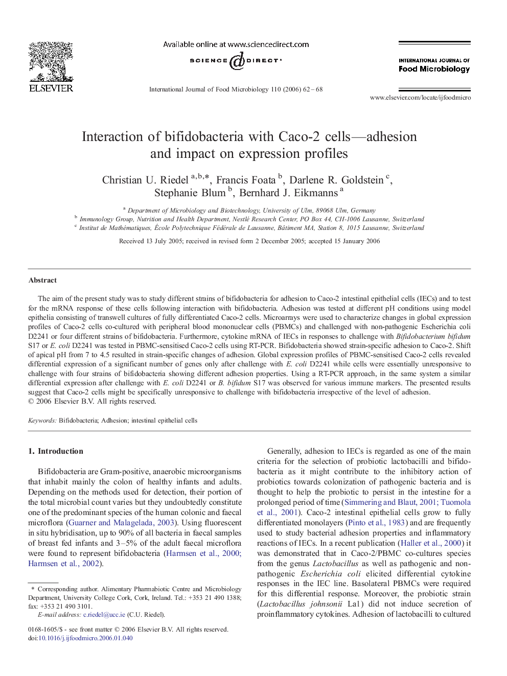 Interaction of bifidobacteria with Caco-2 cells—adhesion and impact on expression profiles