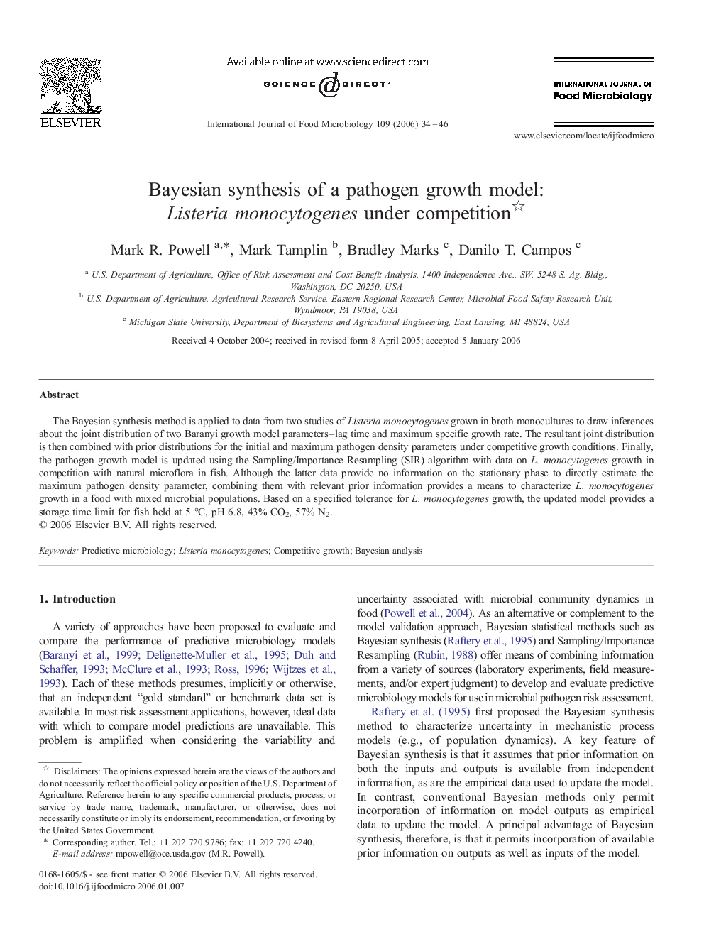 Bayesian synthesis of a pathogen growth model: Listeria monocytogenes under competition 