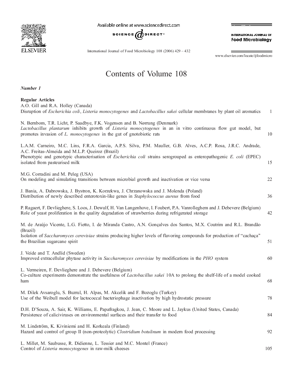 Contents of Volume 108