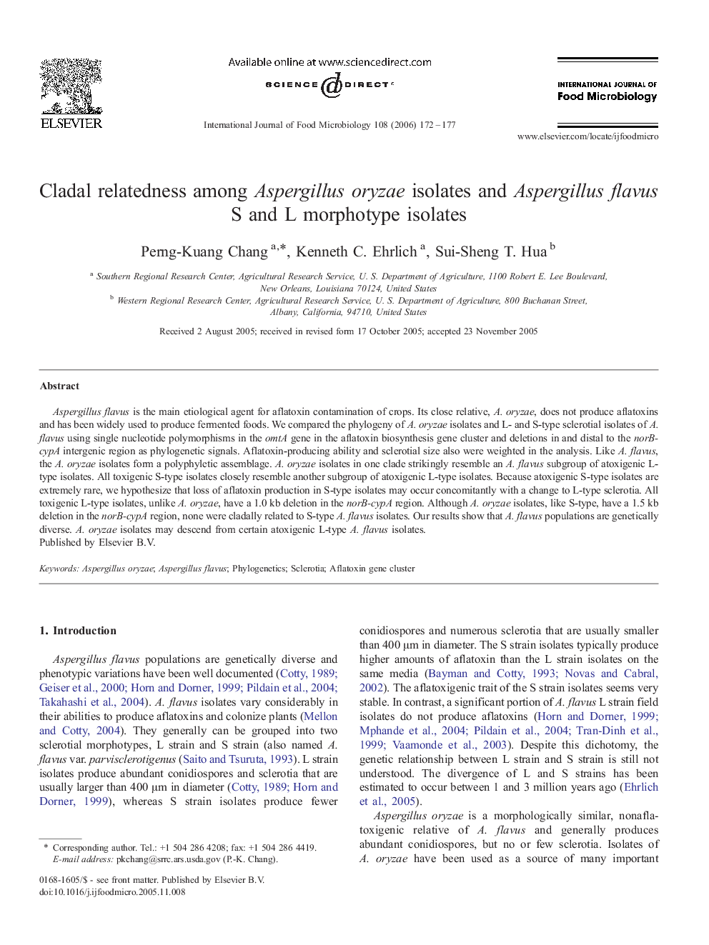 Cladal relatedness among Aspergillus oryzae isolates and Aspergillus flavus S and L morphotype isolates