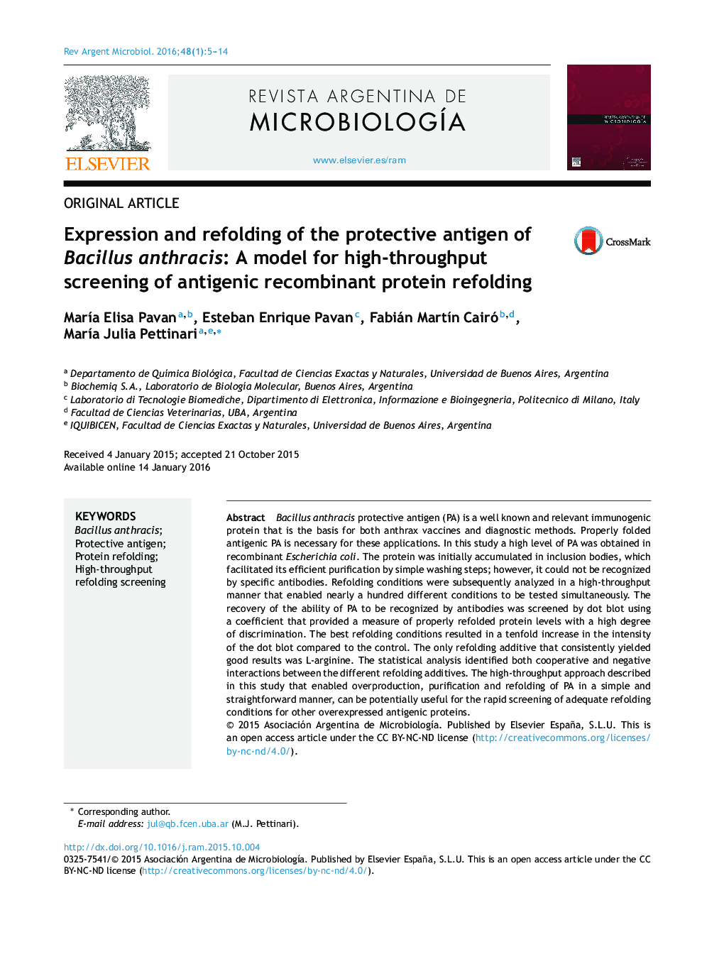 Expression and refolding of the protective antigen of Bacillus anthracis: A model for high-throughput screening of antigenic recombinant protein refolding