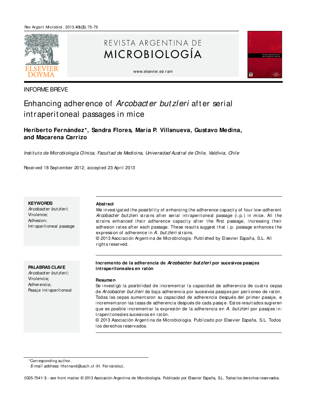 Enhancing adherence of Arcobacter butzleri after serial intraperitoneal passages in mice